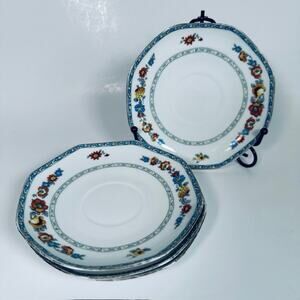 Bloch & Co Eichwald Czechoslovakia Saucer set of 4 Floral Boarder Vintage